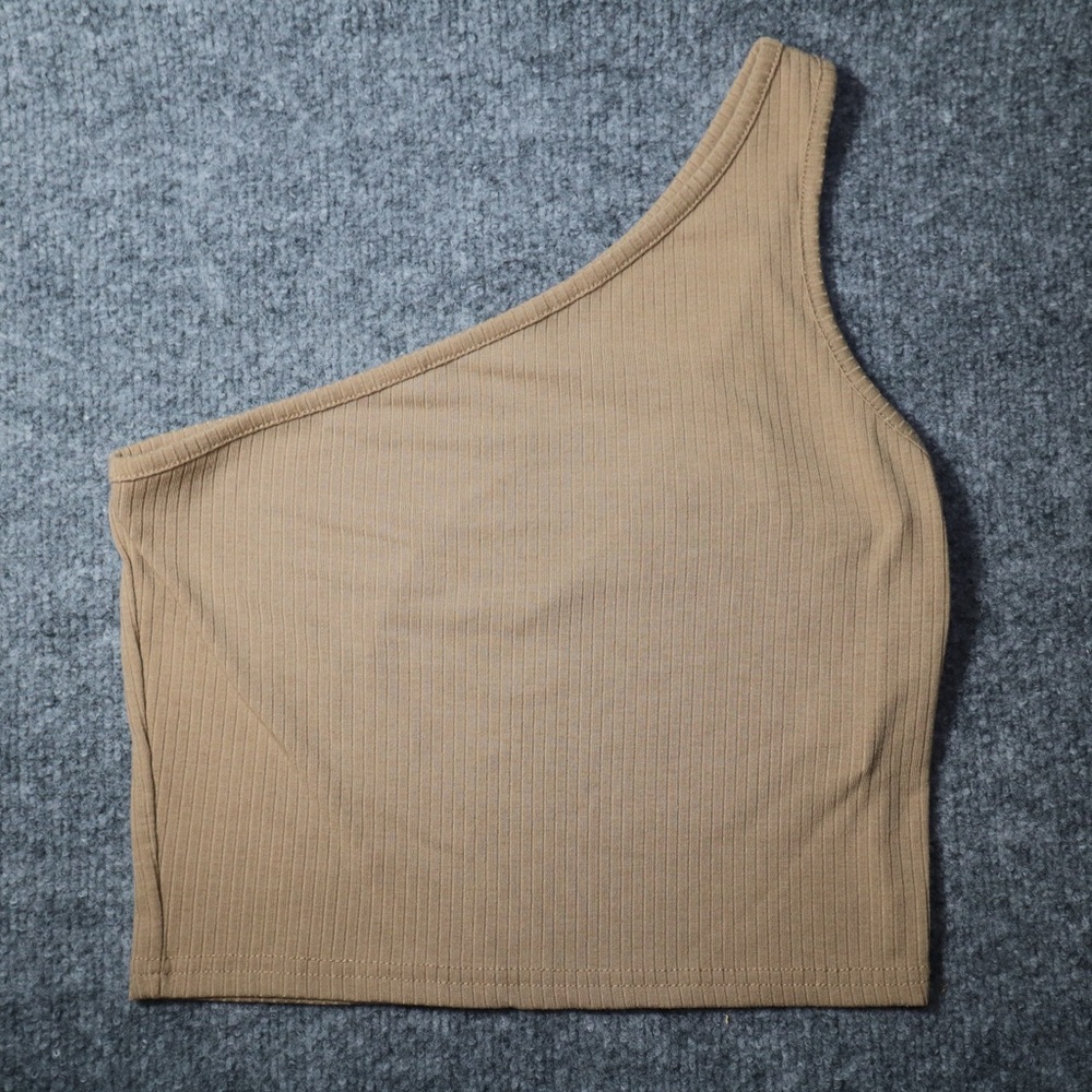 One-Shoulder Tan Ribbed Top